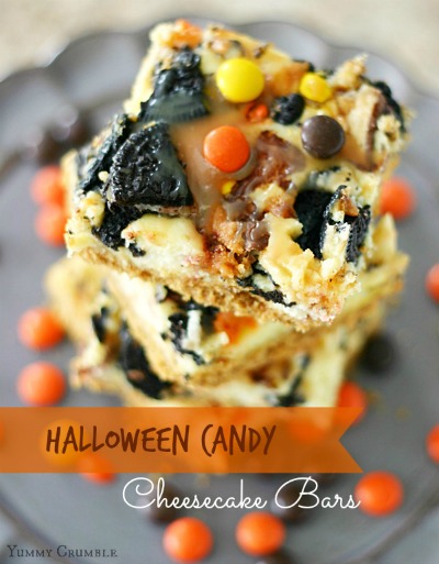 Leftover Halloween Candy Recipe; Halloween-Candy-Cheesecake-Bars
