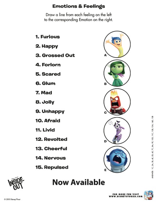 Disney Inside Out activity pages feelings