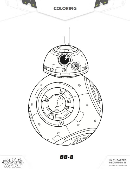 Free Star Wars BB8 Coloring pages; The Force Awakens BB8 Free coloring sheets via MommyMafia.com
