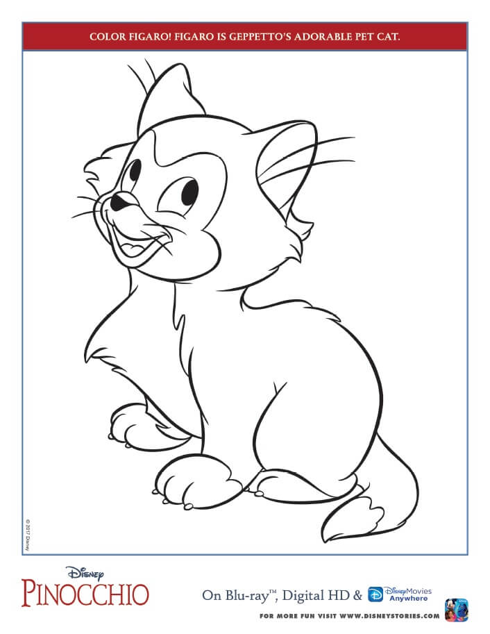 Free Pinocchio Coloring Page Figaro Cat