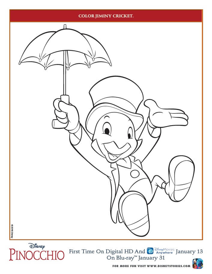 Free Pinocchio Coloring Page Jiminy Cricket