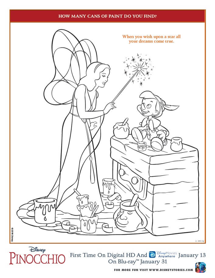 Free Pinocchio Coloring Page Magic Fairy; Free Disney Printables